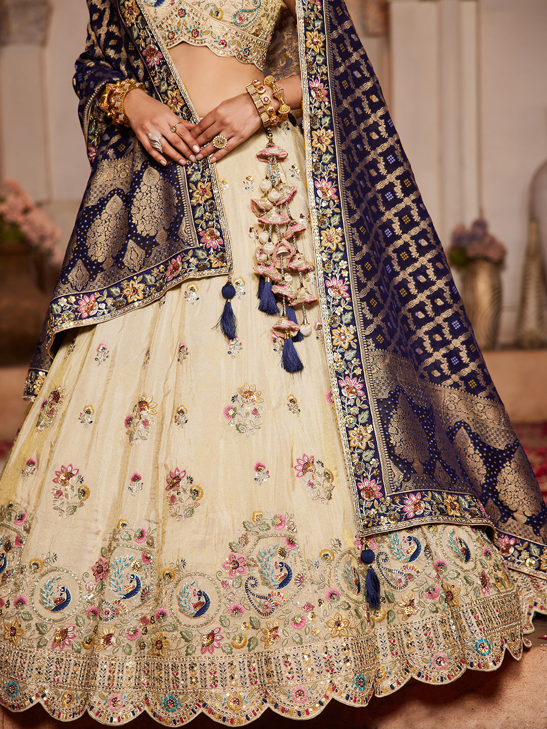 Tissue Fabric Sequinse embroidery Semi-Stitched Lehenga choli & Dupatta