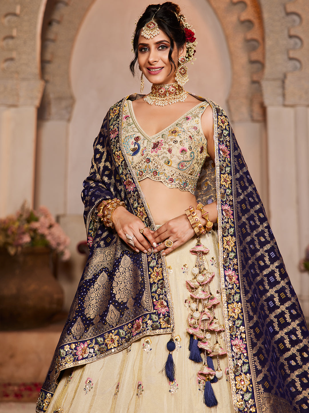 Tissue Fabric Sequinse embroidery Semi-Stitched Lehenga choli & Dupatta