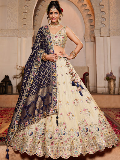 Tissue Fabric Sequinse embroidery Semi-Stitched Lehenga choli & Dupatta