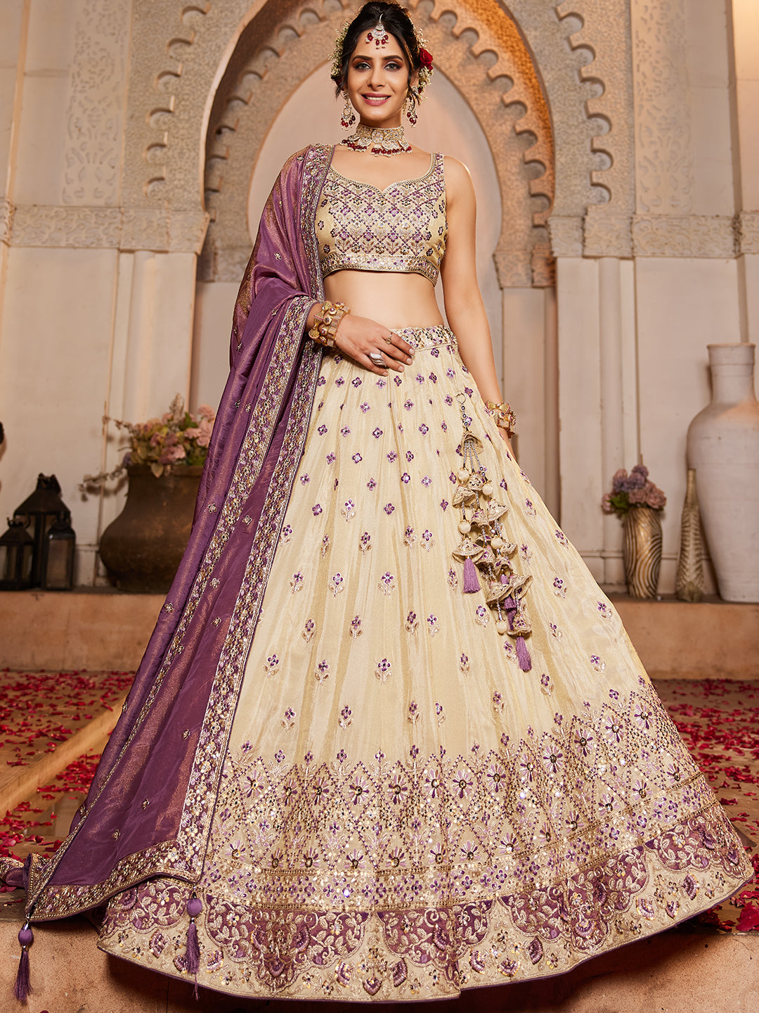 Tissue Sequinse embroidery Semi-Stitched Lehenga choli & Dupatta