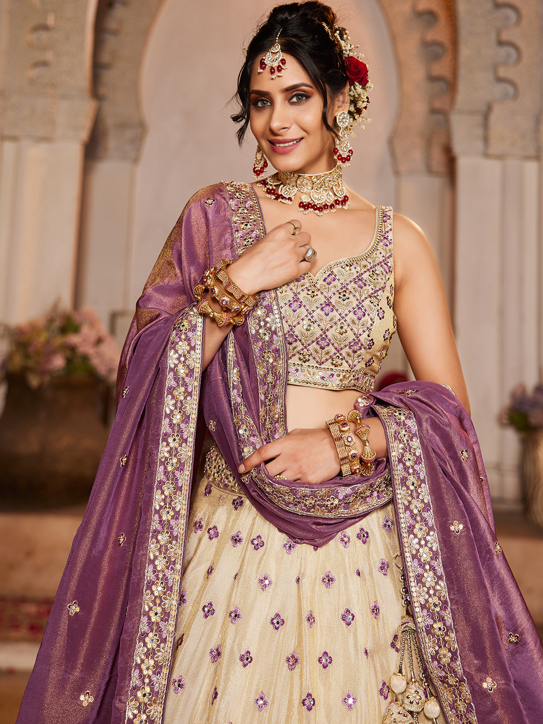 Tissue Sequinse embroidery Semi-Stitched Lehenga choli & Dupatta