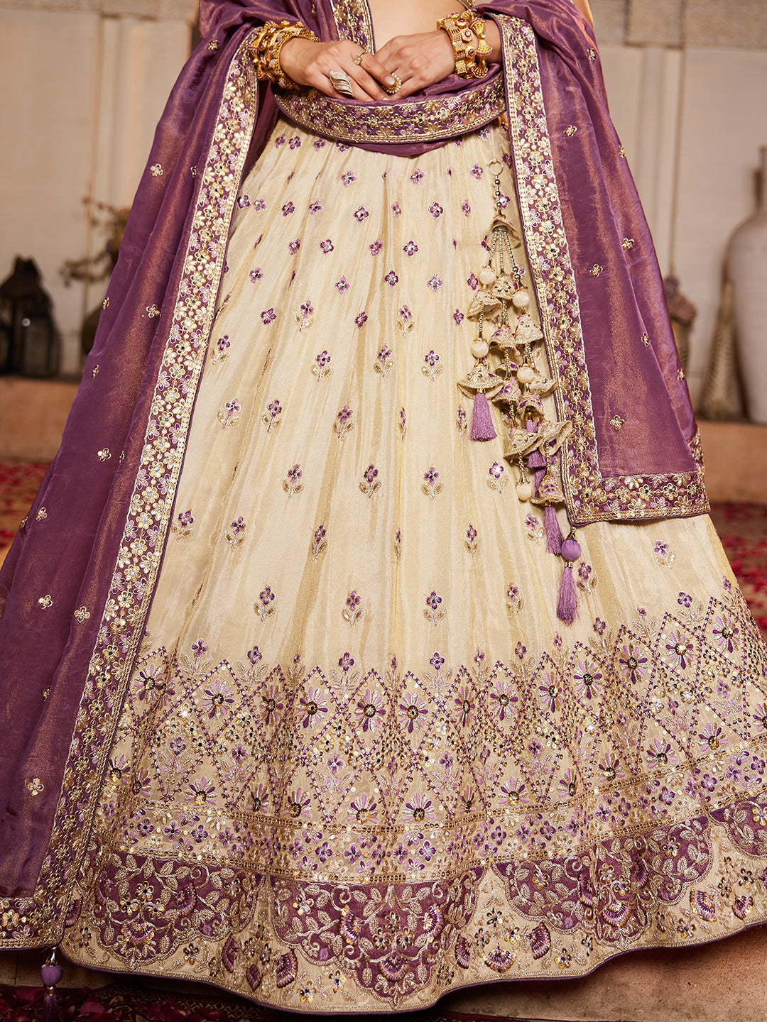 Tissue Sequinse embroidery Semi-Stitched Lehenga choli & Dupatta