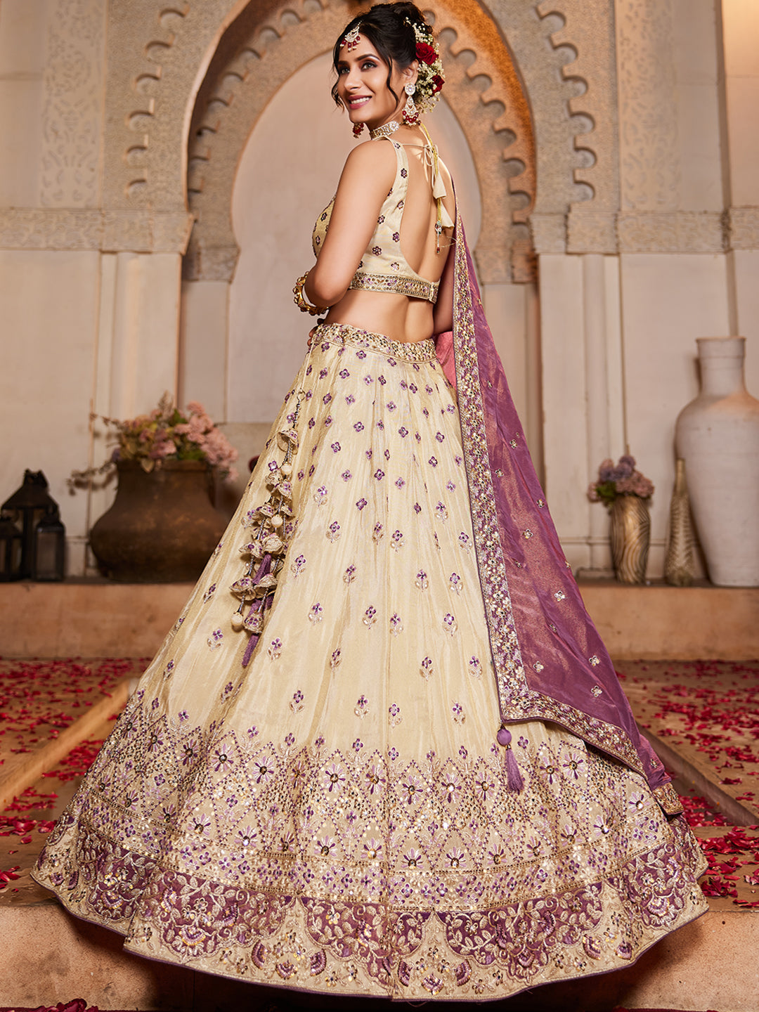 Tissue Sequinse embroidery Semi-Stitched Lehenga choli & Dupatta