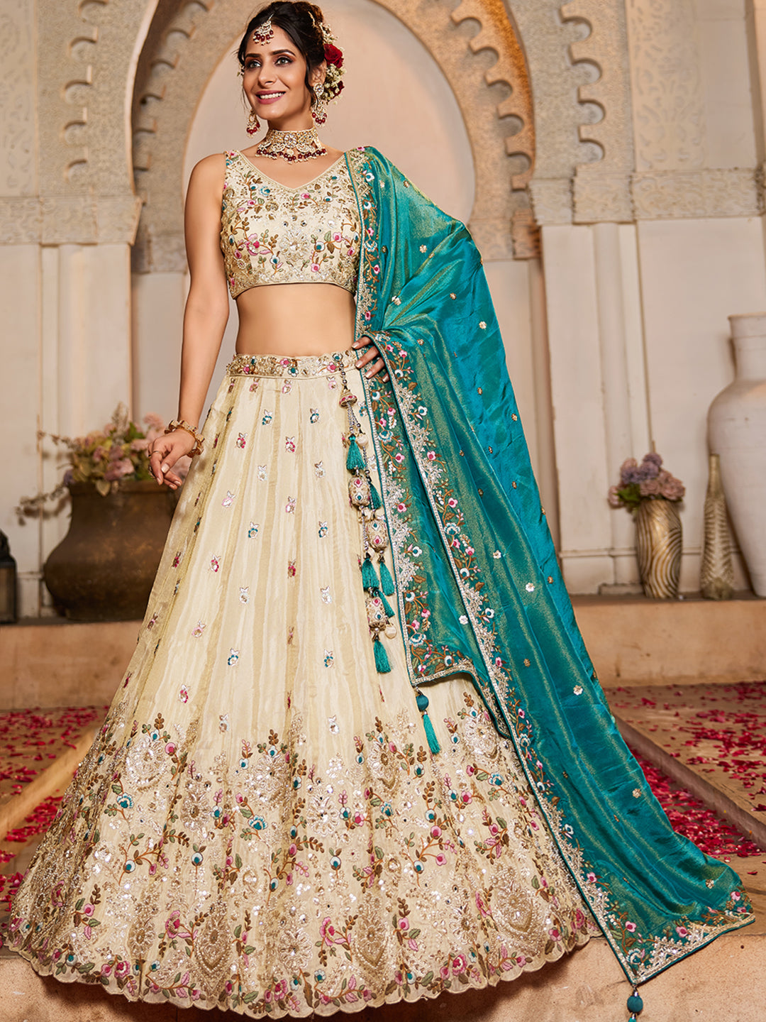 Tissue Sequinse embroidery Semi-Stitched Lehenga choli & Dupatta