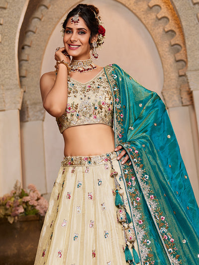 Tissue Sequinse embroidery Semi-Stitched Lehenga choli & Dupatta