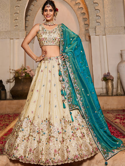 Tissue Sequinse embroidery Semi-Stitched Lehenga choli & Dupatta