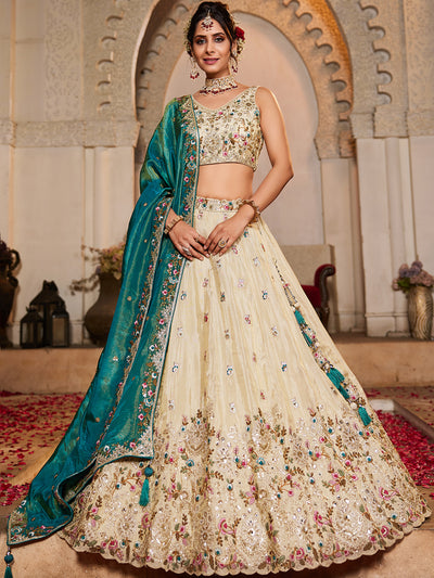 Tissue Sequinse embroidery Semi-Stitched Lehenga choli & Dupatta