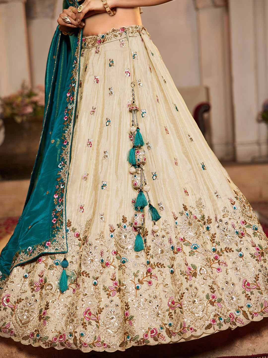 Tissue Sequinse embroidery Semi-Stitched Lehenga choli & Dupatta