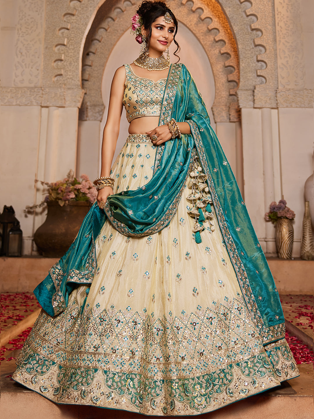 Tissue Sequinse embroidery Semi-Stitched Lehenga choli & Dupatta