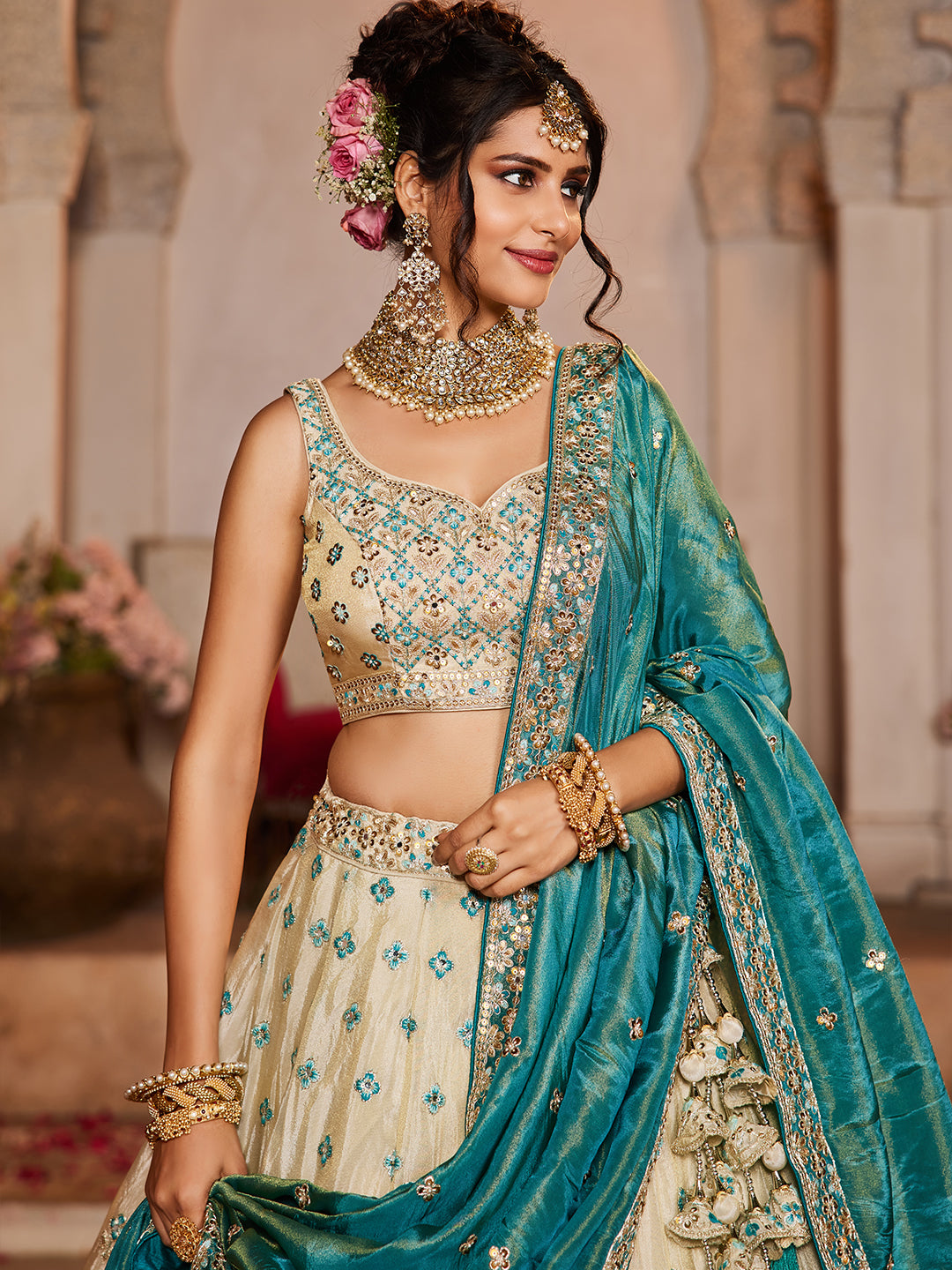 Tissue Sequinse embroidery Semi-Stitched Lehenga choli & Dupatta