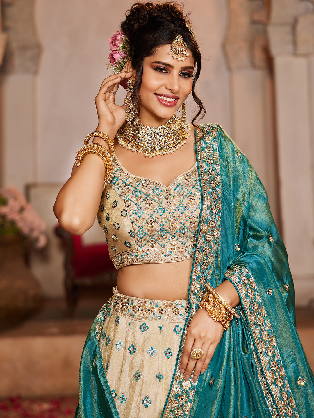 Tissue Sequinse embroidery Semi-Stitched Lehenga choli & Dupatta