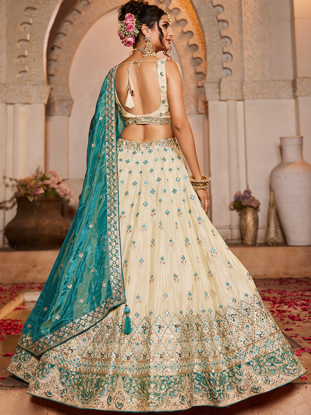 Tissue Sequinse embroidery Semi-Stitched Lehenga choli & Dupatta