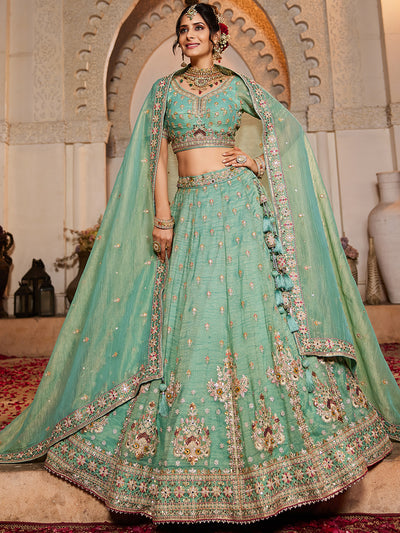 Tissue Fabric  Sequinse embroidery Semi-Stitched Lehenga choli & Dupatta