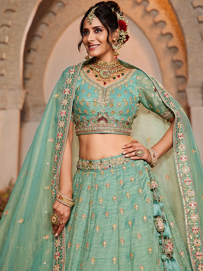 Tissue Fabric  Sequinse embroidery Semi-Stitched Lehenga choli & Dupatta