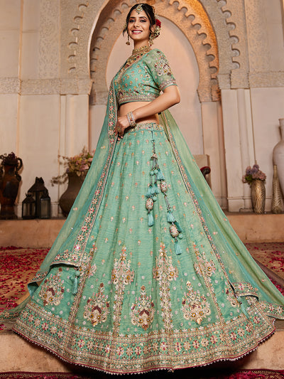 Tissue Fabric  Sequinse embroidery Semi-Stitched Lehenga choli & Dupatta