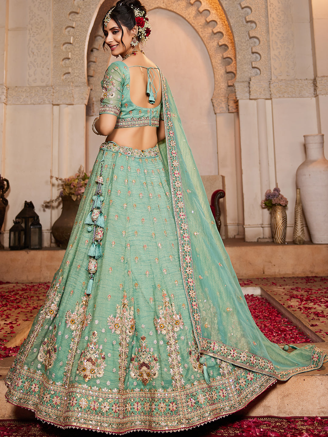 Tissue Fabric  Sequinse embroidery Semi-Stitched Lehenga choli & Dupatta