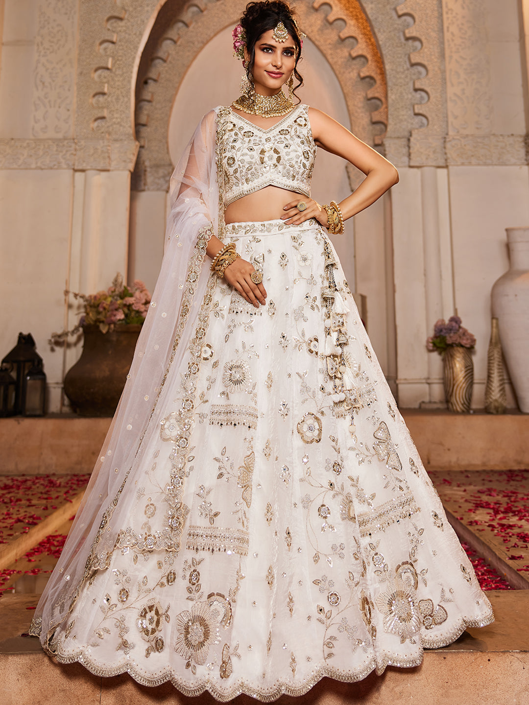 Tissue Fabric Sequins embroidery Semi-Stitched Lehenga choli & Dupatta