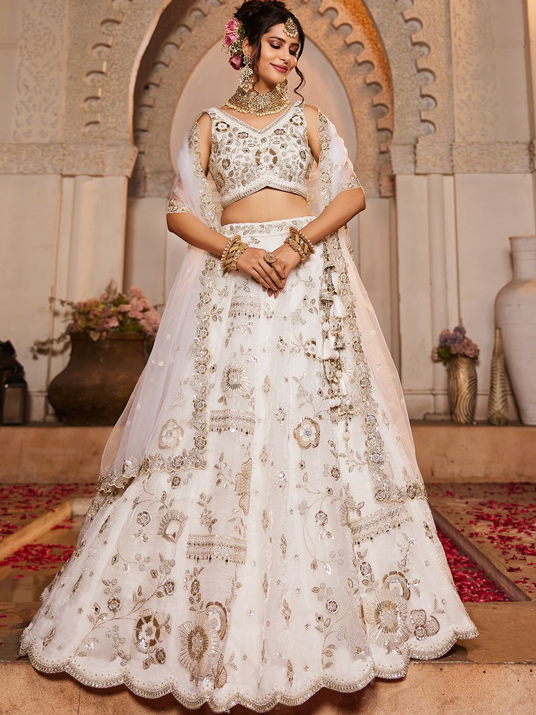 Tissue Fabric Sequins embroidery Semi-Stitched Lehenga choli & Dupatta