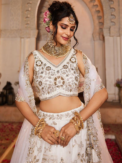 Tissue Fabric Sequins embroidery Semi-Stitched Lehenga choli & Dupatta