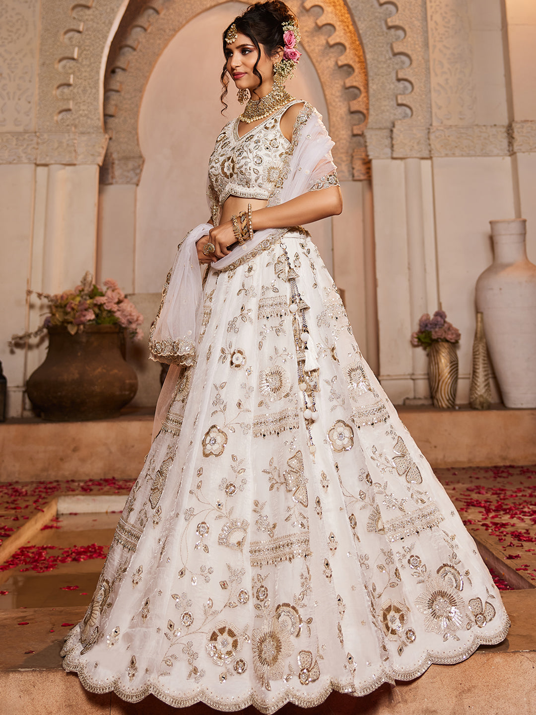 Tissue Fabric Sequins embroidery Semi-Stitched Lehenga choli & Dupatta