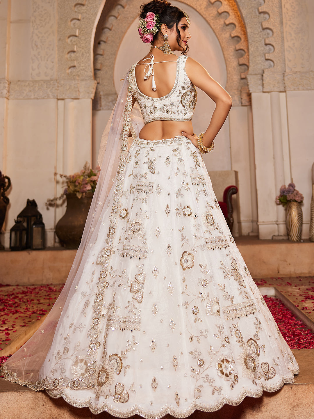 Tissue Fabric Sequins embroidery Semi-Stitched Lehenga choli & Dupatta