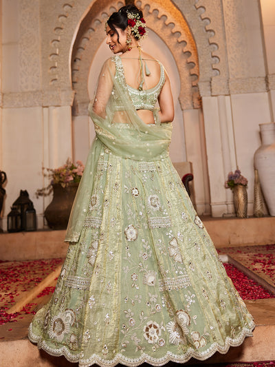 Tissue Fabric Sequins embroidery Semi-Stitched Lehenga choli & Dupatta