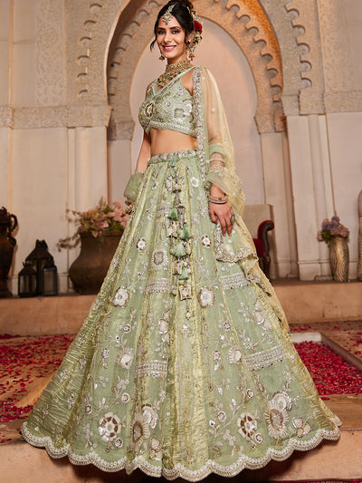 Tissue Fabric Sequins embroidery Semi-Stitched Lehenga choli & Dupatta