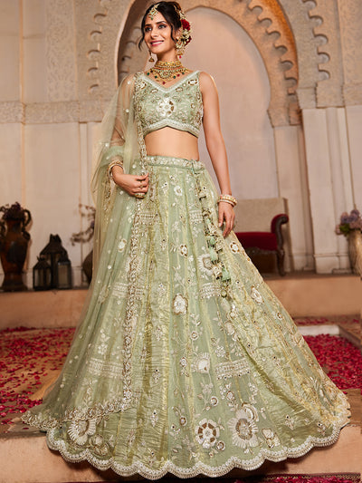 Tissue Fabric Sequins embroidery Semi-Stitched Lehenga choli & Dupatta