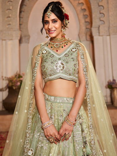 Tissue Fabric Sequins embroidery Semi-Stitched Lehenga choli & Dupatta