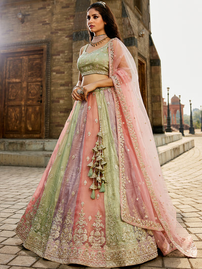 Tissue  FabricSequinse embroidery Semi-Stitched Lehenga choli & Dupatta