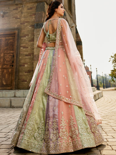 Tissue  FabricSequinse embroidery Semi-Stitched Lehenga choli & Dupatta