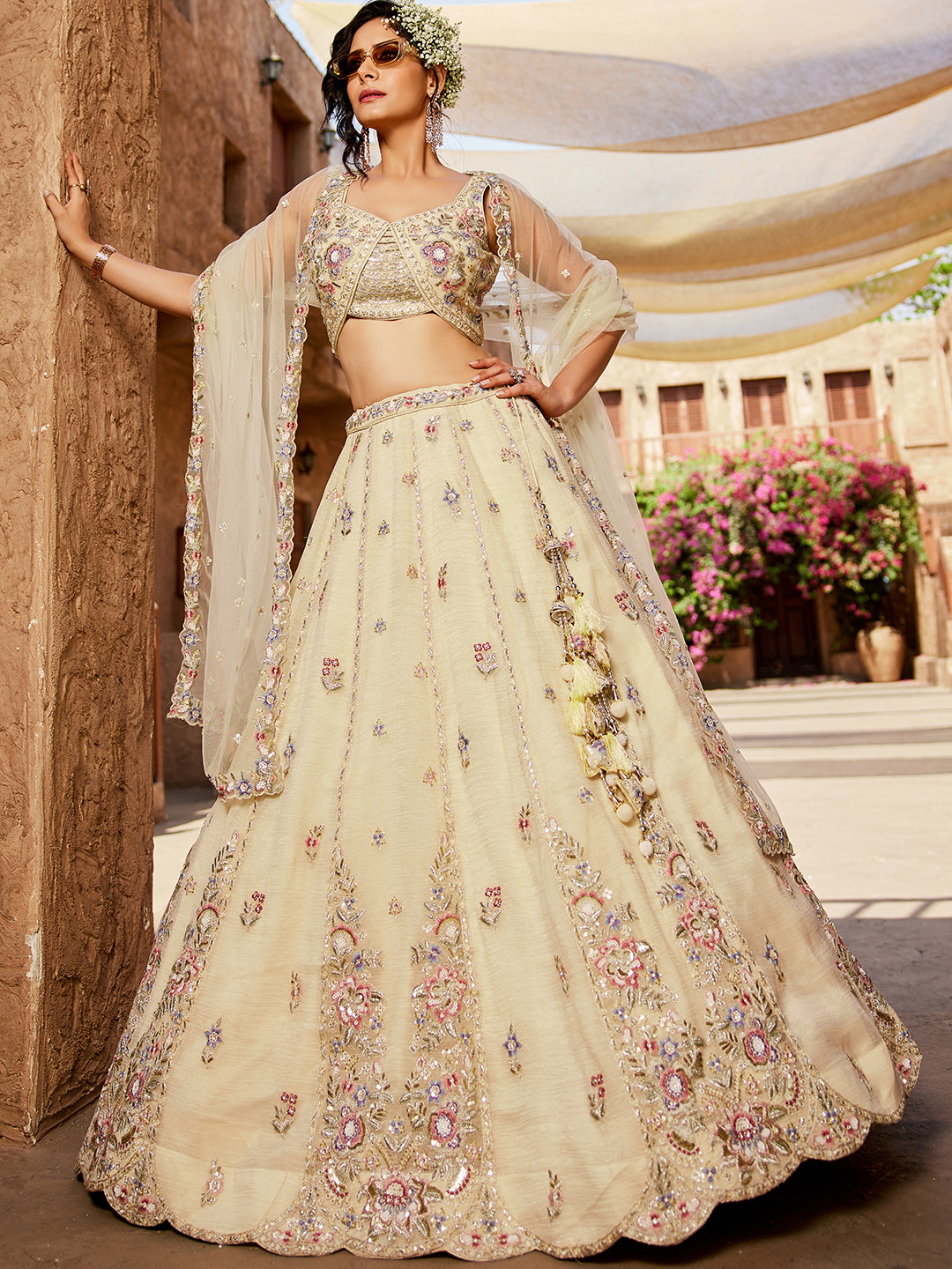 Tissue Fabric Sequinse embroidery Semi-Stitched Lehenga choli & Dupatta