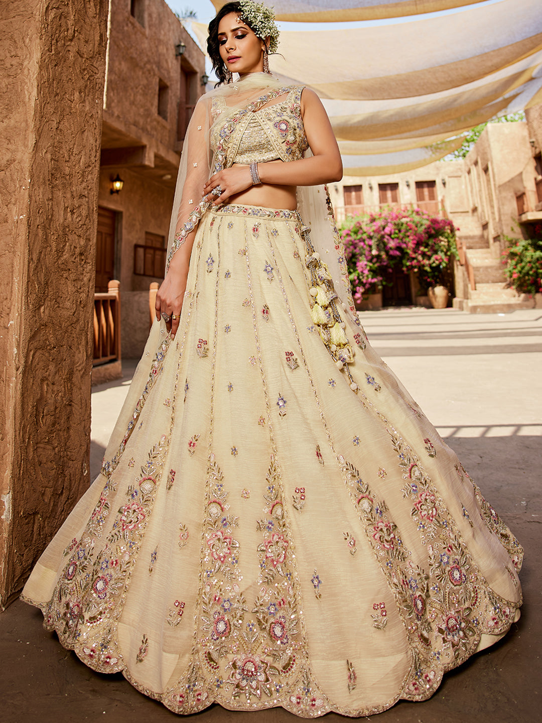 Tissue Fabric Sequinse embroidery Semi-Stitched Lehenga choli & Dupatta