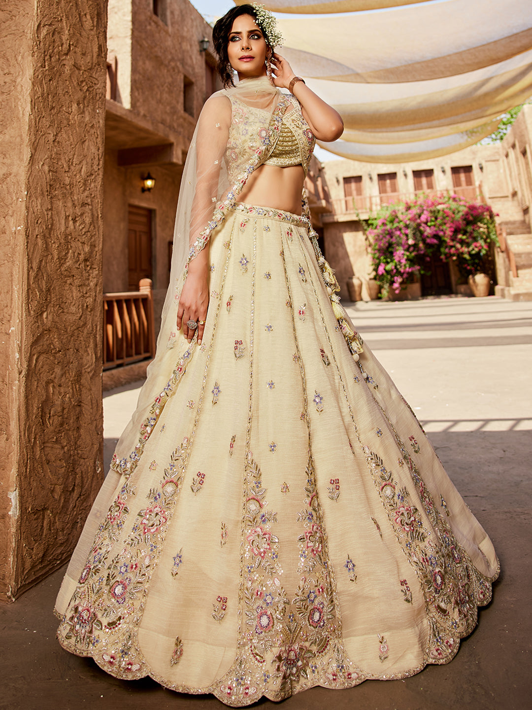 Tissue Fabric Sequinse embroidery Semi-Stitched Lehenga choli & Dupatta