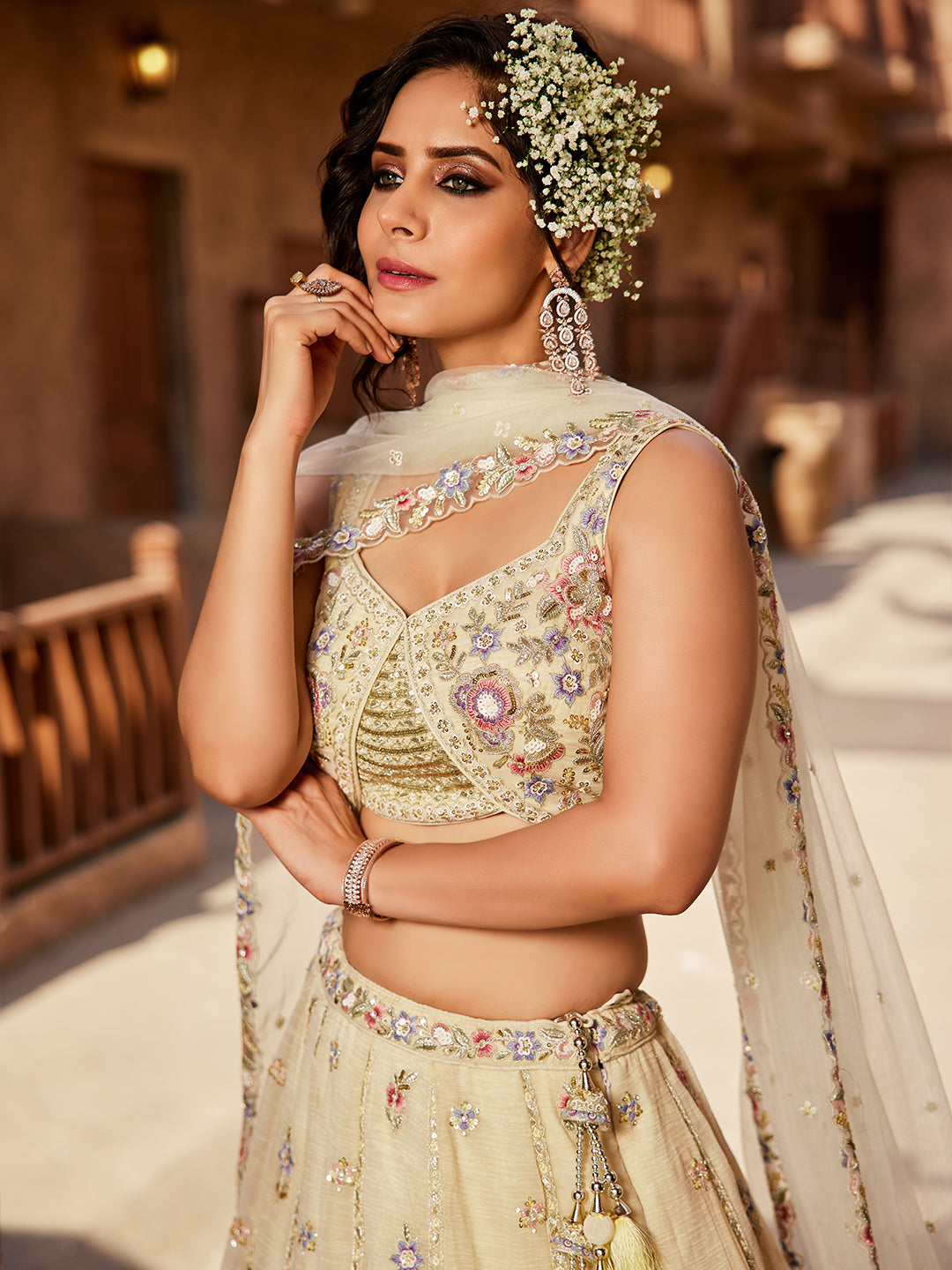 Tissue Fabric Sequinse embroidery Semi-Stitched Lehenga choli & Dupatta