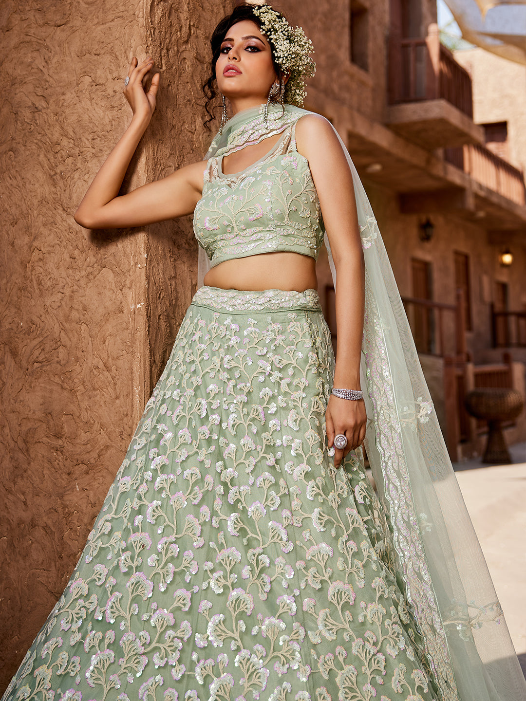 Net Fabric Sequinse embroidery Semi-Stitched Lehenga choli & Dupatta