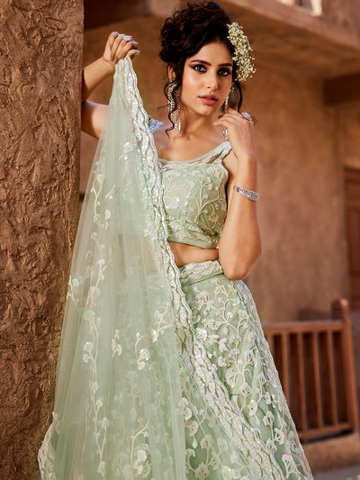 Net Fabric Sequinse embroidery Semi-Stitched Lehenga choli & Dupatta