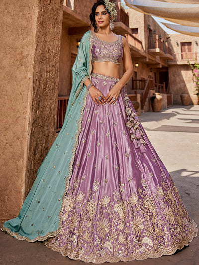 Satin Silk Fabric Sequins embroidery Semi-Stitched Lehenga choli & Dupatta