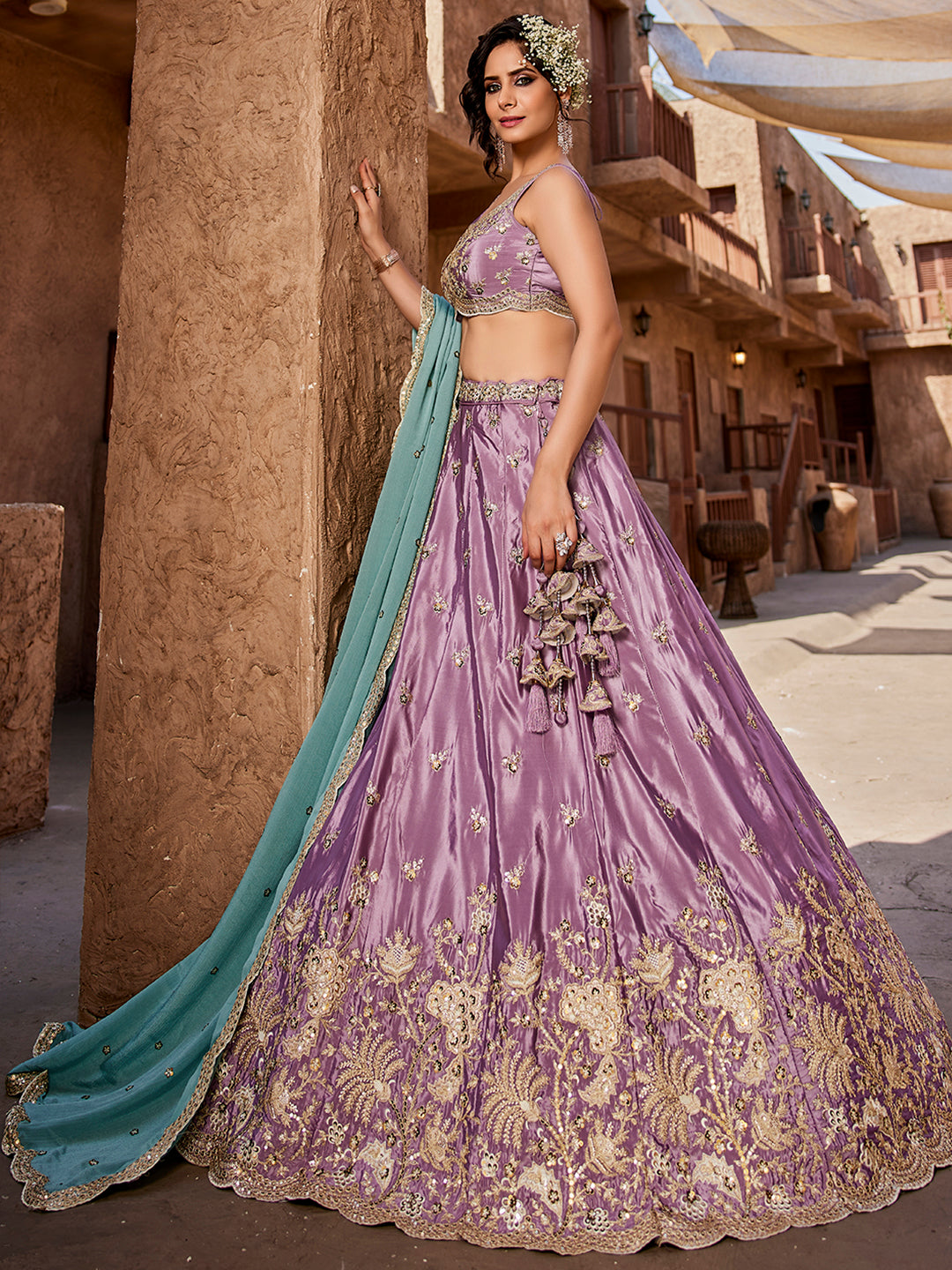 Satin Silk Fabric Sequins embroidery Semi-Stitched Lehenga choli & Dupatta