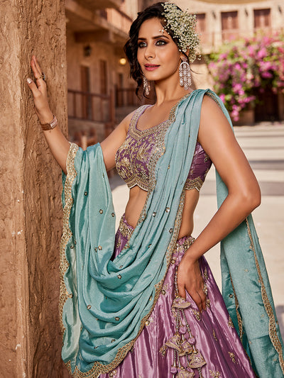 Satin Silk Fabric Sequins embroidery Semi-Stitched Lehenga choli & Dupatta