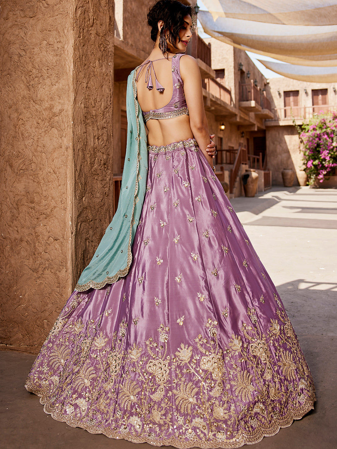 Satin Silk Fabric Sequins embroidery Semi-Stitched Lehenga choli & Dupatta