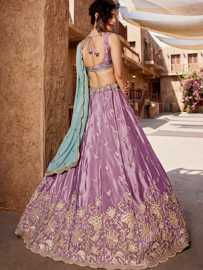 Satin Silk Fabric Sequins embroidery Semi-Stitched Lehenga choli & Dupatta