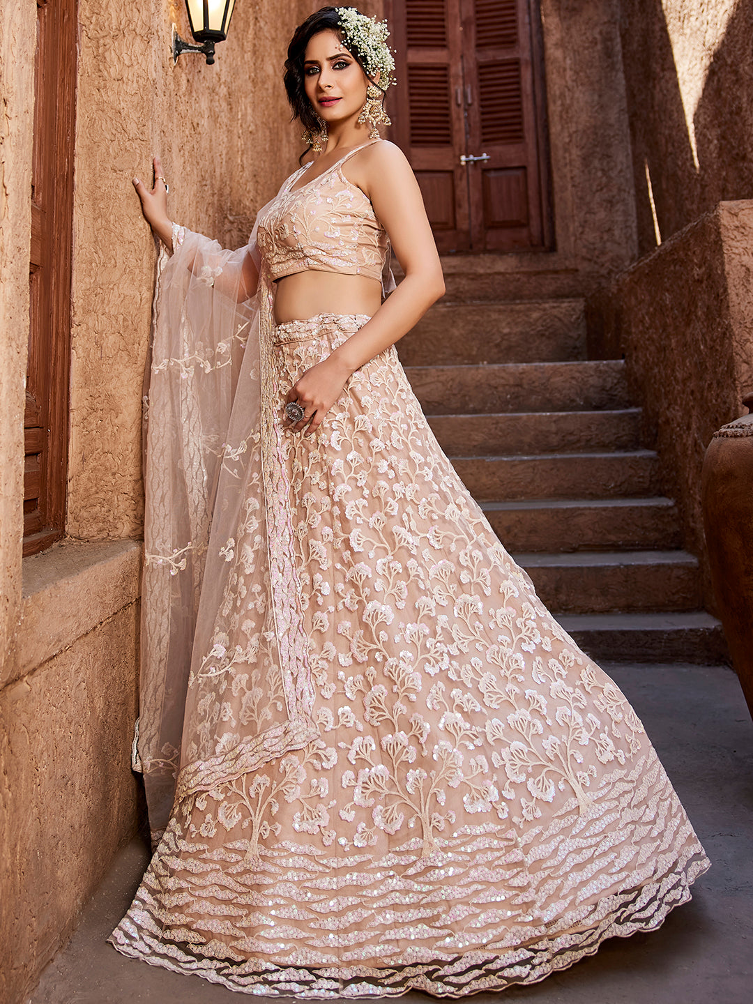 Net Fabric Sequinse embroidery Semi-Stitched Lehenga choli & Dupatta