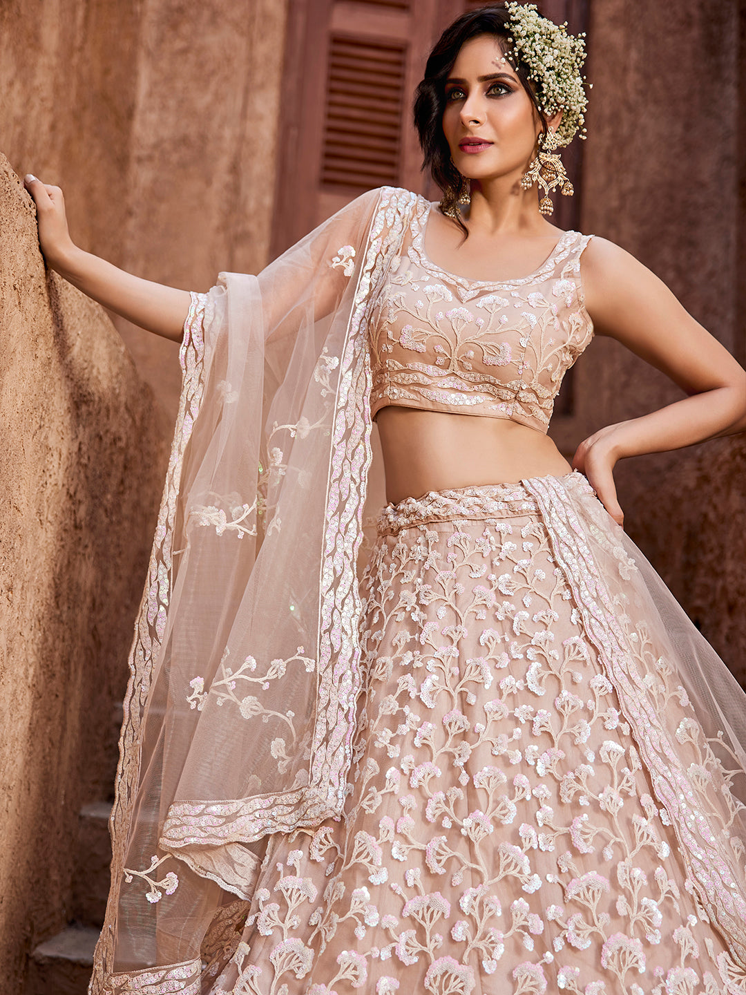 Net Fabric Sequinse embroidery Semi-Stitched Lehenga choli & Dupatta