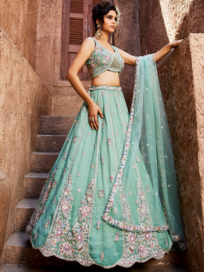 Tissue Fabric Sequinse embroidery Semi-Stitched Lehenga choli & Dupatta