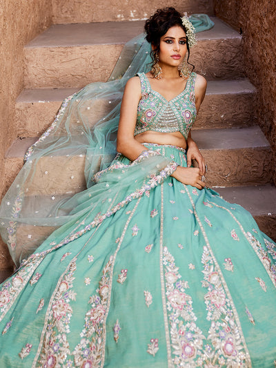 Tissue Fabric Sequinse embroidery Semi-Stitched Lehenga choli & Dupatta