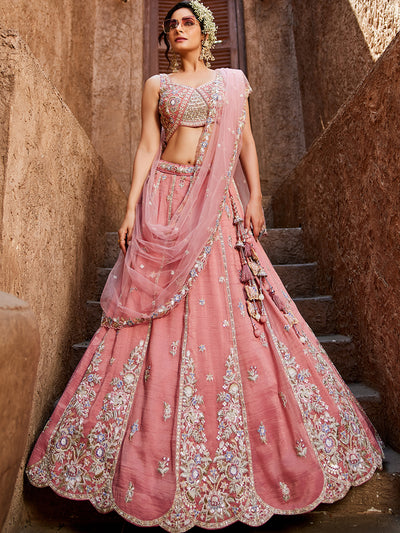 Tissue Fabric Sequinse embroidery Semi-Stitched Lehenga choli & Dupatta