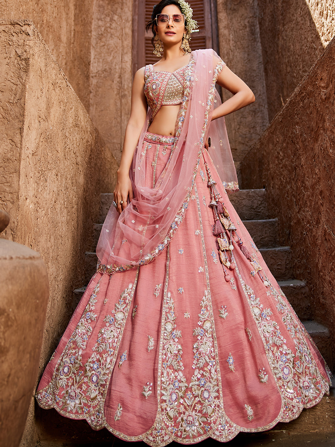 Tissue Fabric Sequinse embroidery Semi-Stitched Lehenga choli & Dupatta