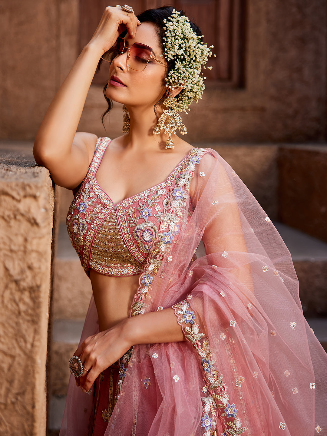 Tissue Fabric Sequinse embroidery Semi-Stitched Lehenga choli & Dupatta