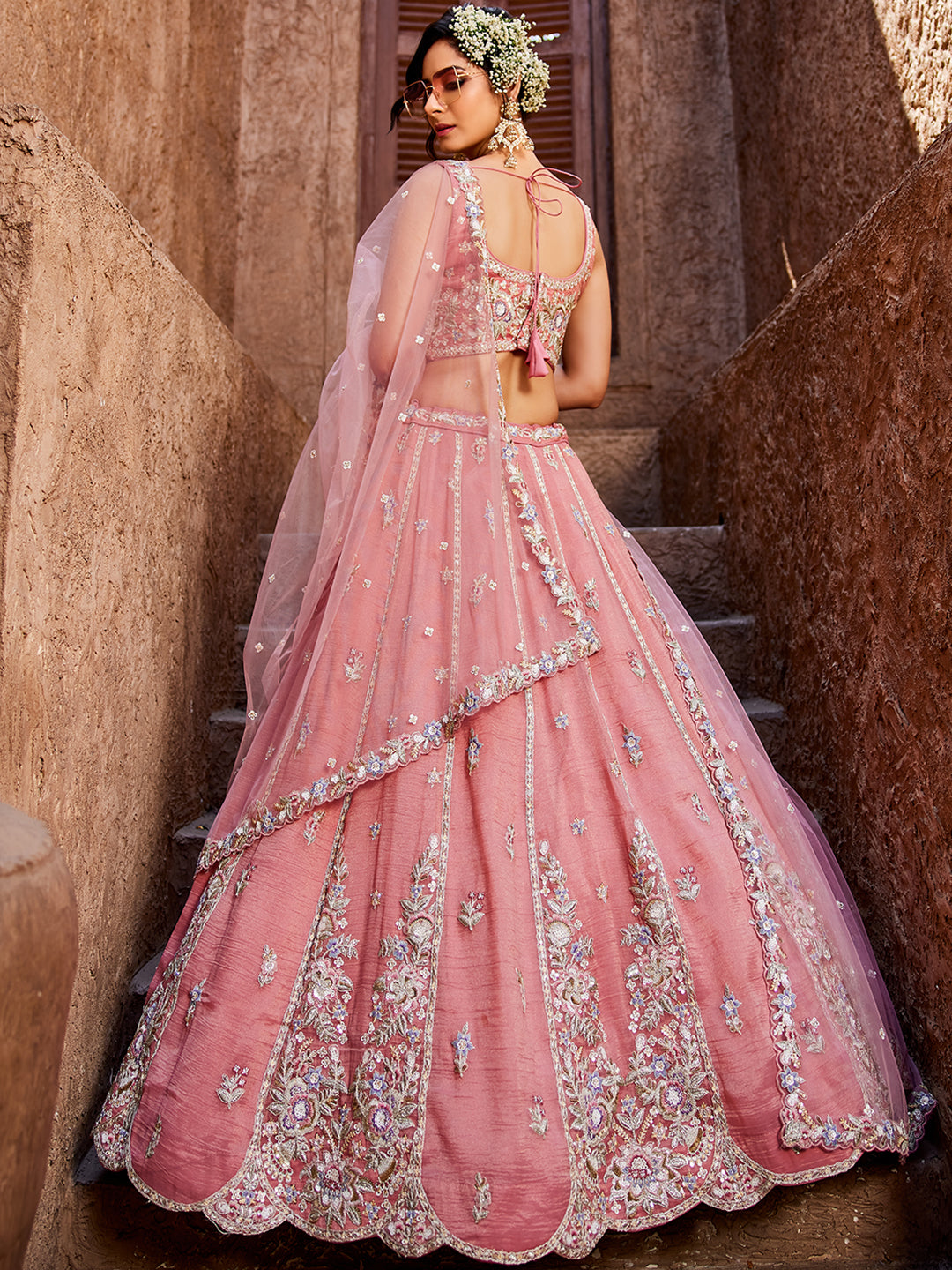 Tissue Fabric Sequinse embroidery Semi-Stitched Lehenga choli & Dupatta